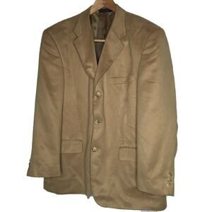 Studio Bill Blass Mens 3 Button Blazer Coat Long Sleeve Camel Super Suede 42 Reg